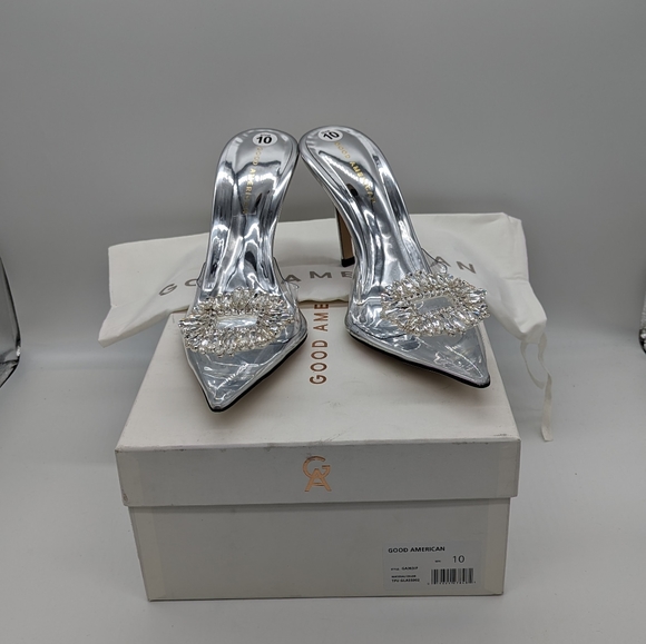 Good American Shoes Good American Jeweled Glass Slipper Mules Heels